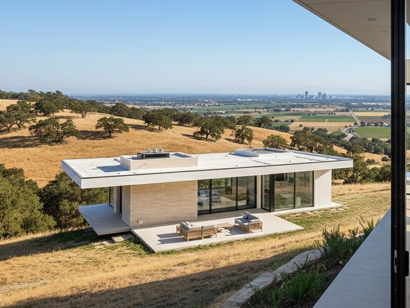 an image of a luxury modern home exterior overlooking the Folsom, CA