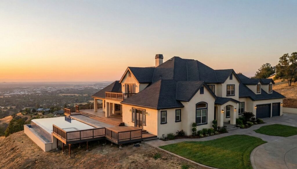 a painted home in el dorado hills CA at sunset