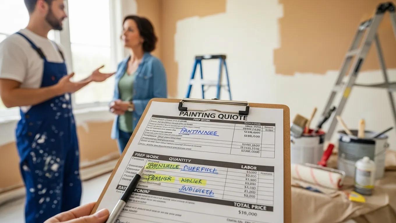 Detailed painting quote being reviewed by a homeowner and painter